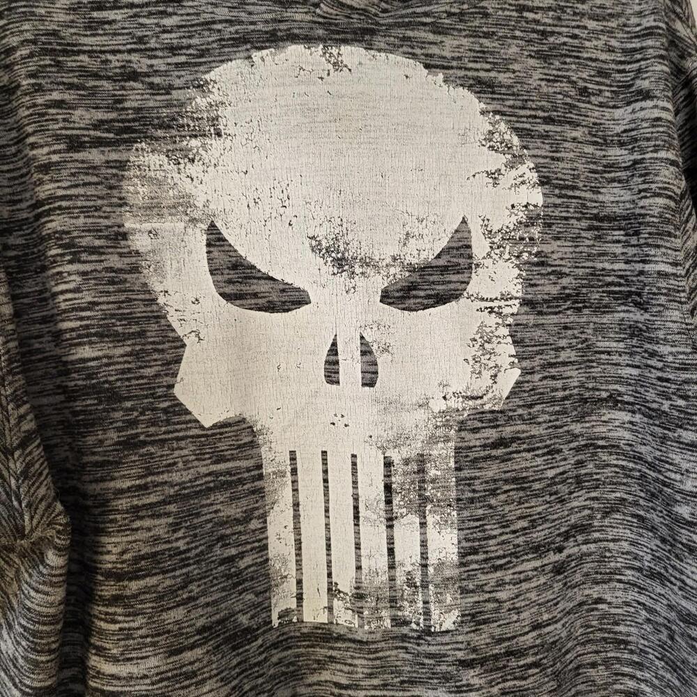 men's Marvel Punisher pullover hoodie gray and black marbled white skull logo L - Picture 4 of 11